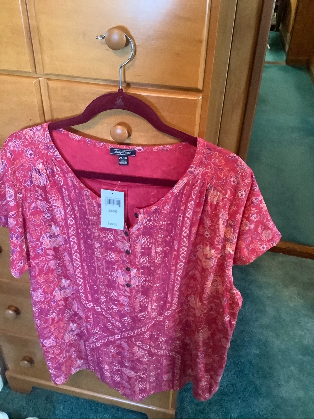 Lucky Brand Red Floral Henley Top